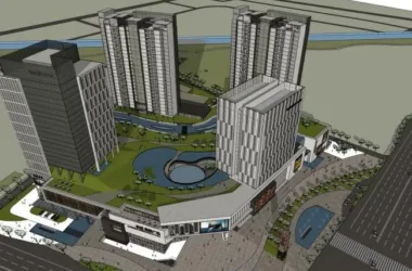 SketchUp Model of a Modern Super High-Rise Commercial and Office Complex with Retail Podium-BIM WORLD