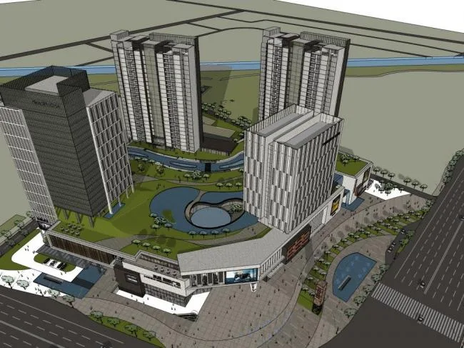 Sketchup Complex Model | Super high-rise commercial complex, office, commercial podium, modern style