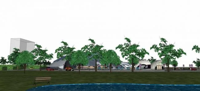 Sketchup Cultural Model | Landscape, Urban Sketch, Park, Dam, Modern Style, Square Guild Hall, Cultural Architecture