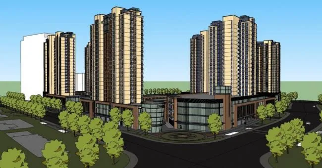 Sketchup Residential Model | High rise residential community, commercial podium, ground floor commercial, modern style, residential building