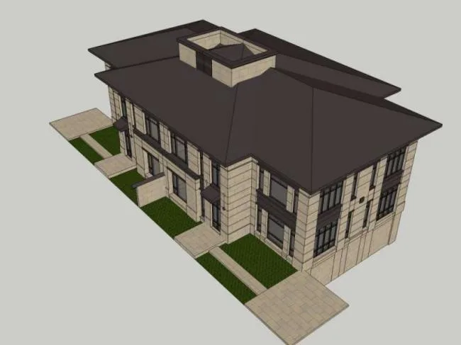 Sketchup Villa Model | Twin Villa, Modern Chinese Style