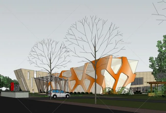 SketchUp Business Model: Modern Multi-Story Vanke Sales Office and Clubhouse Design