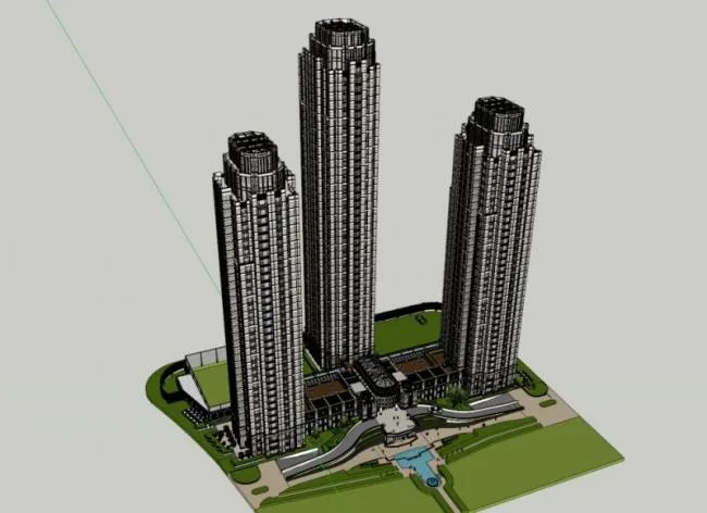 Sketchup Office Model | Super high-rise office building, ground floor commercial, modern style