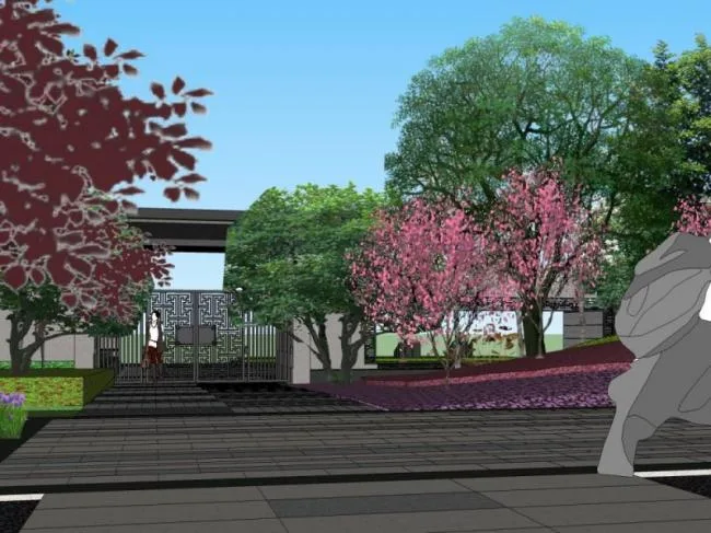 Sketchup Landscape Model | Square Landscape, Modern Chinese Style