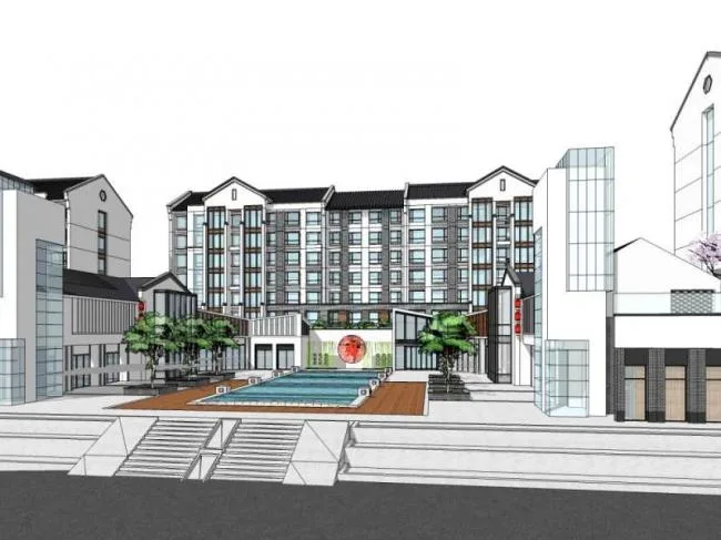 Sketchup Residential Model | Multi story Residential, Ground Floor Commercial, Chinese Style