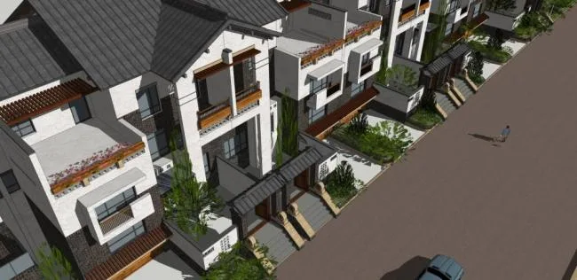 SketchUp Villa Model: Multi-Unit Residential Design in Modern Chinese Style
