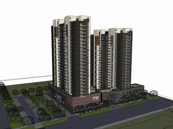 Sketchup Residential Model | High rise residential, ground floor commercial, modern style