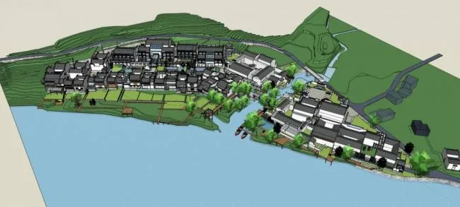Sketchup Hotel Model | Huizhou Lakeside Leisure Resort, Multi story Hotel, Chinese Style