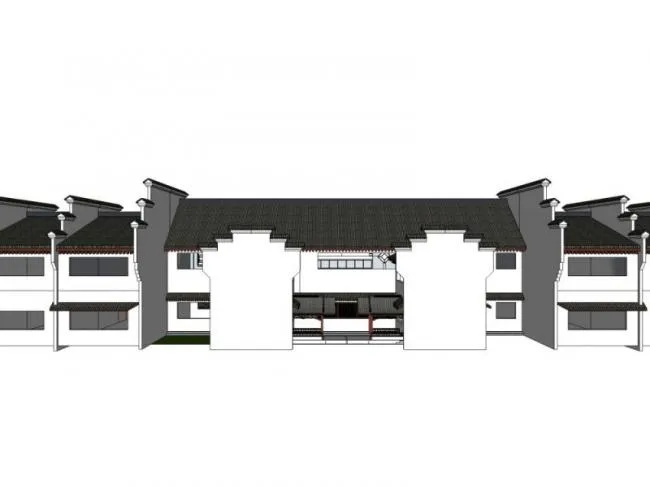 Sketchup Business Model | Low rise Visitor Center, Modern Chinese Style