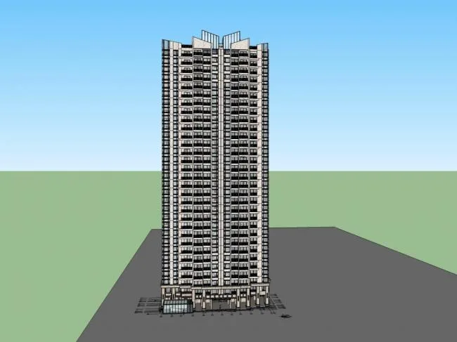 Sketchup Residential Model | High rise residential building, modern style, 31 floors