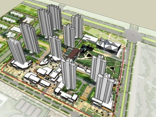 Modern Mixed-Use Complex: Ground Floor Commercial with High-Rise Residential in SketchUp