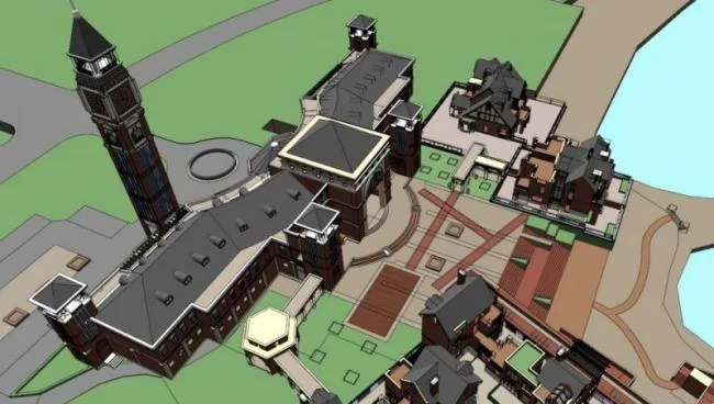Sketchup School Model | Multi story Elementary School, Campus Educational Architecture, British Style, Classical Style