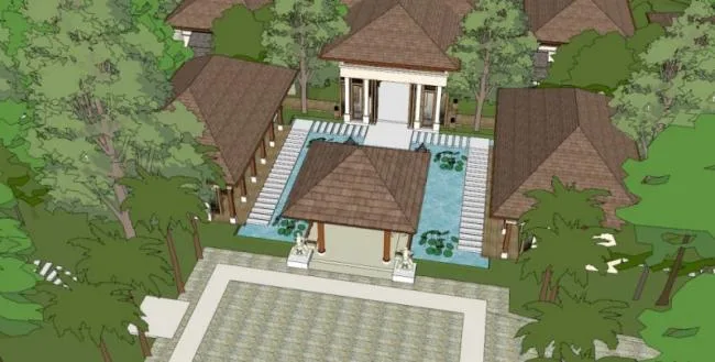 Sketchup Hotel Model | Resort Hotel, Modern Style, Sloping Roof
