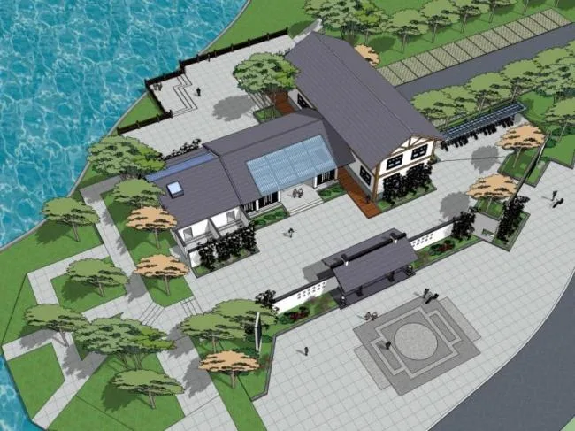 Modern Chinese-Style Waterfront Landscape Model in SketchUp