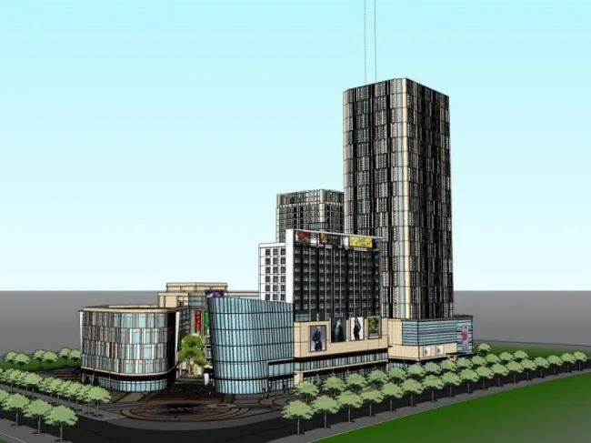 SketchUp Business Model: Modern Multi-Story Commercial Complex Design