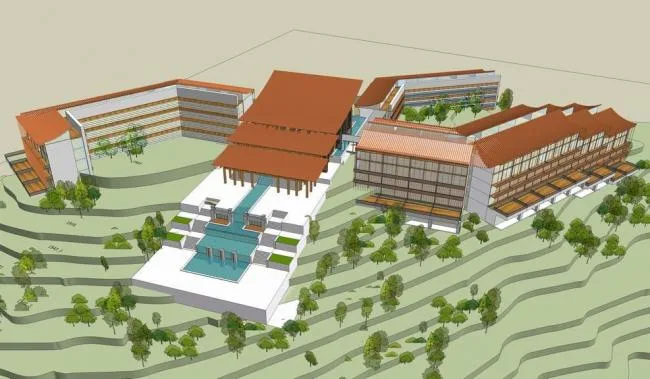 Sketchup Hotel Model | Hilltop Resort Hotel Cluster, New Chinese Style, Multi story Hotel
