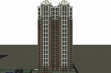 SketchUp Residential Model: British Classical Super High-Rise with Ground Floor Commercial Spaces-BIM WORLD
