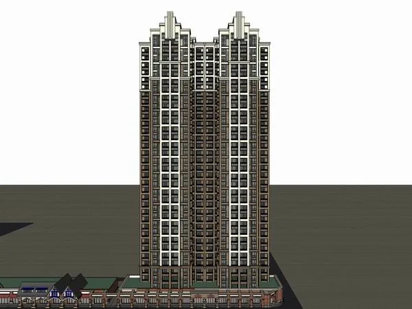 SketchUp Residential Model: British Classical Super High-Rise with Ground Floor Commercial Spaces