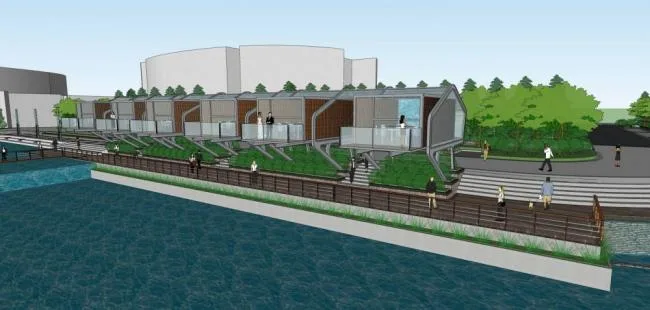 Sketchup Landscape Model | Waterfront Plaza, Landscape, Dam, Commercial Building, Single Story Club, Modern Style
