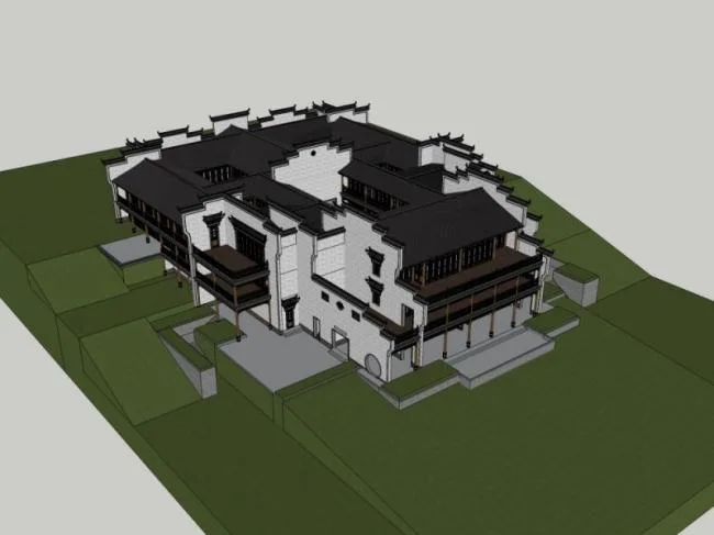 Sketchup Business Model | Multi story Club, Huizhou style, Chinese style