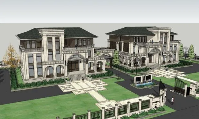 Sketchup Villa Model | Twin Villa, Classical Style