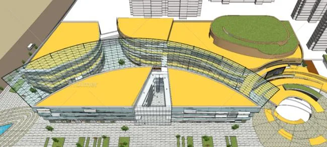 Sketchup Business Model | Multi story shopping center, sunken commercial street, modern style