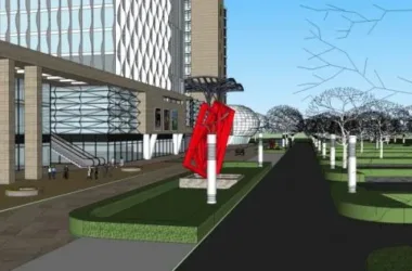 SketchUp Complex Model: Modern High-Rise Commercial Hub Featuring Hotel, Offices, Shopping Mall, and Podium-BIM WORLD