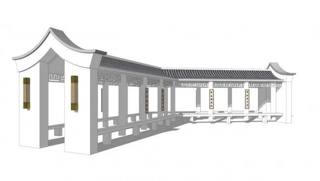 SketchUp Material Models: Corridor Design in Modern Chinese Style