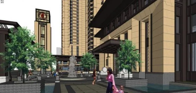Sketchup Residential Model | Super high-rise residential, ground floor commercial, classical style
