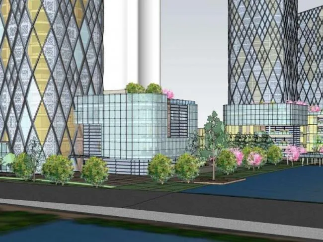 Sketchup Complex Model | High rise Office Building, Ground Floor Commercial, Hotel, Complex, Modern Style