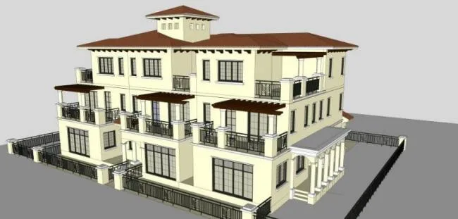 Sketchup Villa Model | Stacked Villa, Mediterranean Style, Classical Style