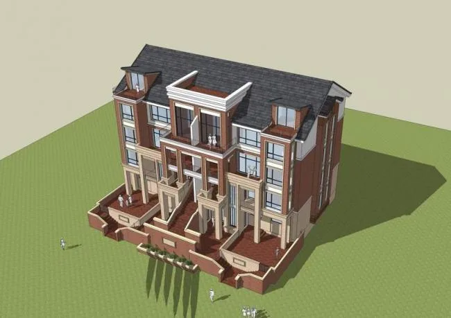 Double-Split Villa SketchUp Model in Modern Chinese Style