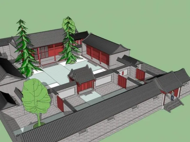 Sketchup Residential Model | Multi story Courtyard Residence, Residential Building, Chinese Style