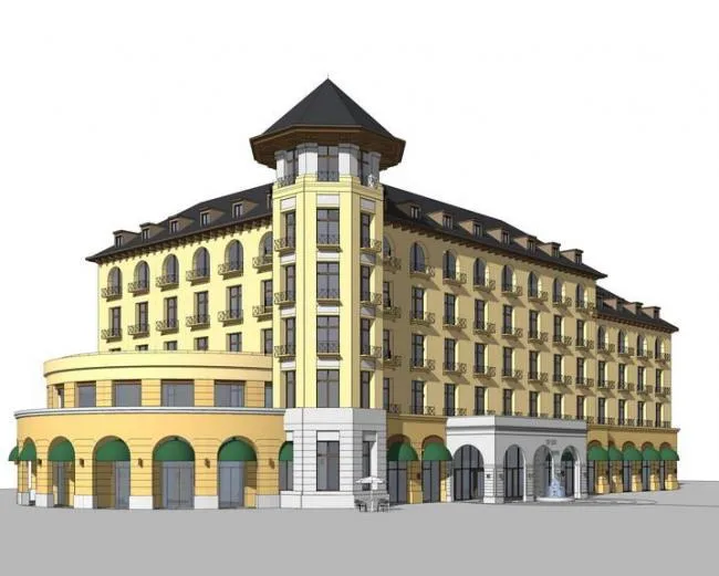 Sketchup Hotel Model | Multi story Corner Hotel, French Style, Classical Style