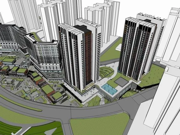 SketchUp Complex Model: Multi-Story High-Rise Office and Residential Building in Modern Style