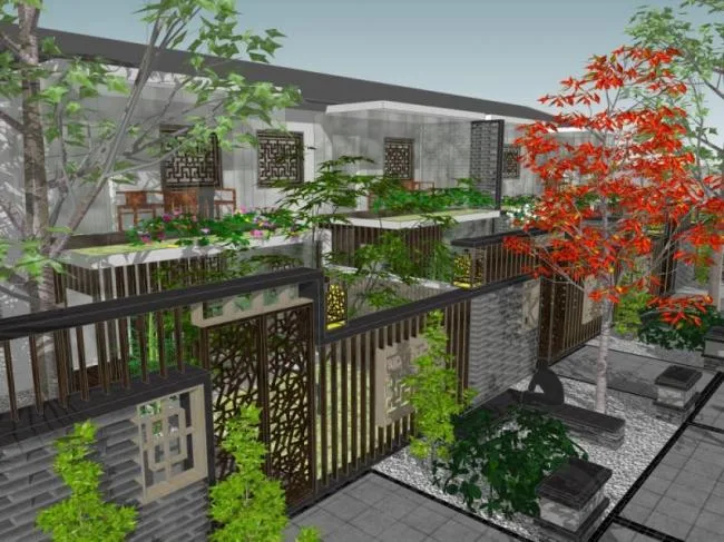 Sketchup Landscape Model | Villa Courtyard, Modern Chinese Style
