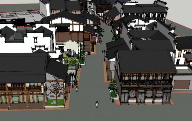 Sketchup Business Model | Multi story Huizhou style Commercial Street, Modern Chinese Style
