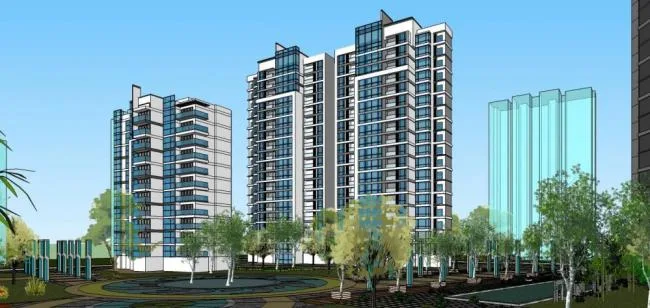 Sketchup Residential Models | High rise Residential Communities, Residential Buildings, New Chinese Style