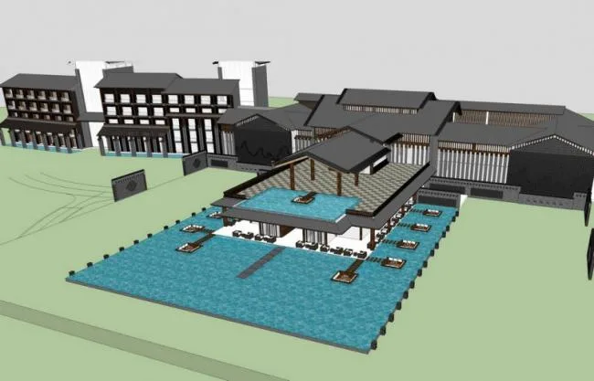 Sketchup Hotel Model | Multi story Hot Spring Hotel, New Chinese Style