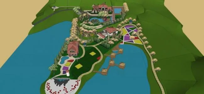 Sketchup Landscape Model | Waterfront Landscape, Modern Style