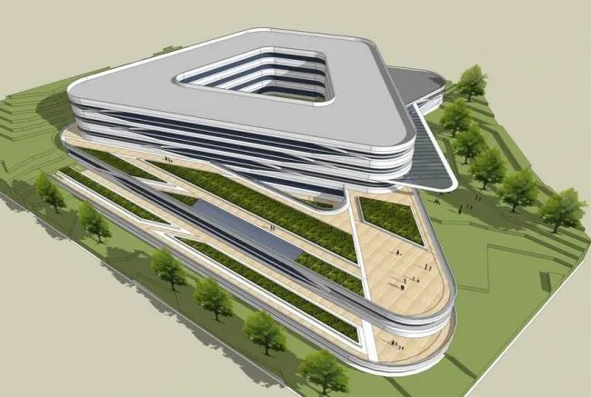 Modern Multi-Story Office Building on a Small Hilltop | SketchUp Model