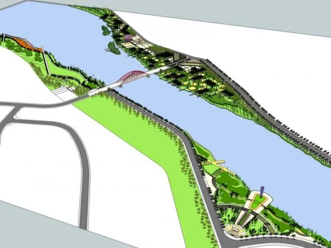 Sketchup Landscape Model | Riverside Landscape, Waterfront Landscape, Modern Style