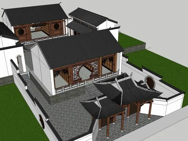 Sketchup Ancient Architecture Model | Multi story Ancestral Hall, Chinese Style, Ancient Architecture