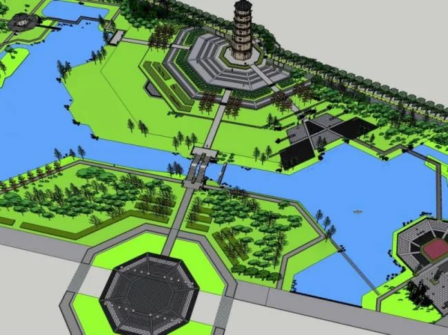 Sketchup Landscape Model | Park Landscape, Chinese Style