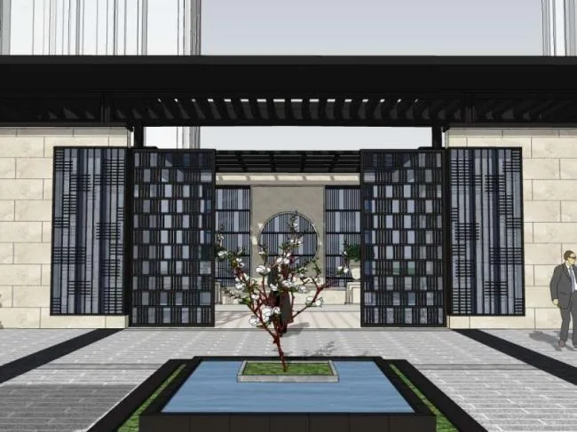 Sketchup Residential Model | Community Entrance, Modern Chinese Style