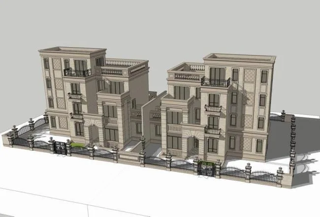 Double Split Villa SketchUp Model | Neoclassical Simplified European Design