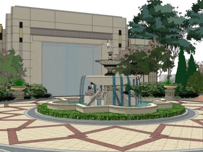 Sketchup Landscape Model | Community Landscape, Residential Landscape, European Style, Classical Style