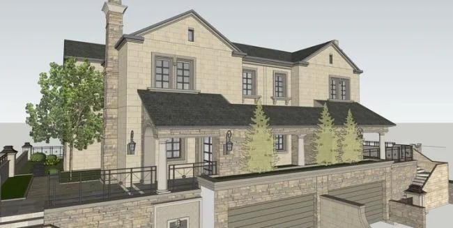 SketchUp Villa Model: French Classical Double Split Villa Design
