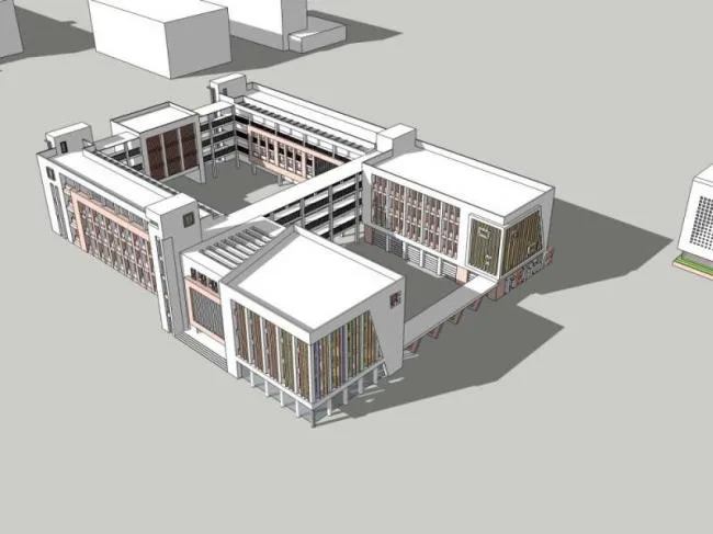 Sketchup School Model | Multi story Elementary School, Campus Educational Architecture, Modern Style