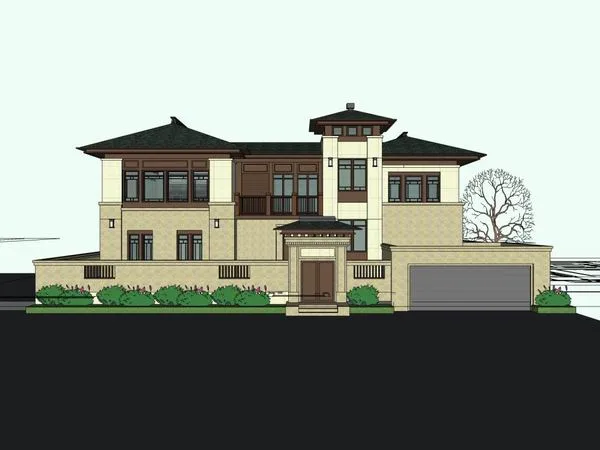 Sketchup Villa Model | Single Family Villa, Classical Style